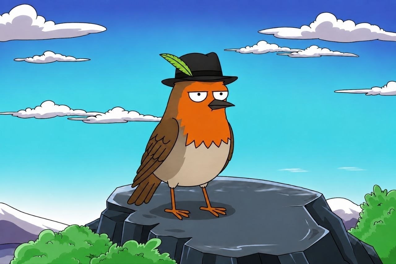 The robin standing unimpressed on a high rock